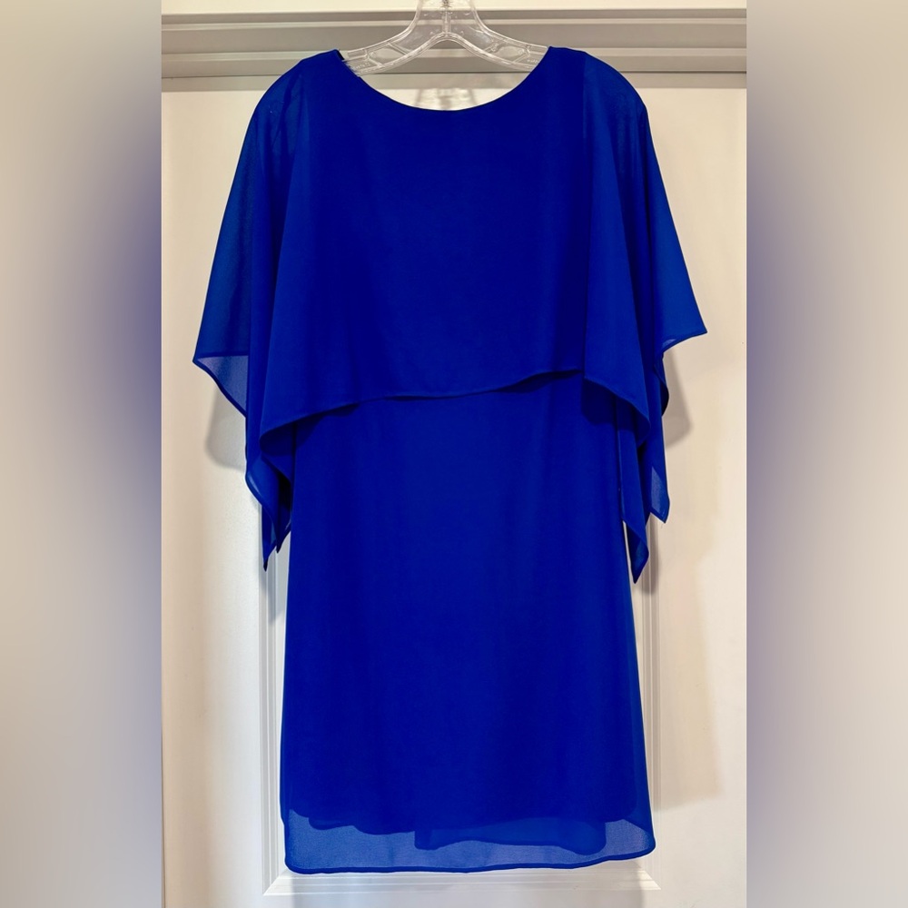 Jessica Howard Cobalt Blue Chiffon Capelet Sheath Dress‎ Size 8P